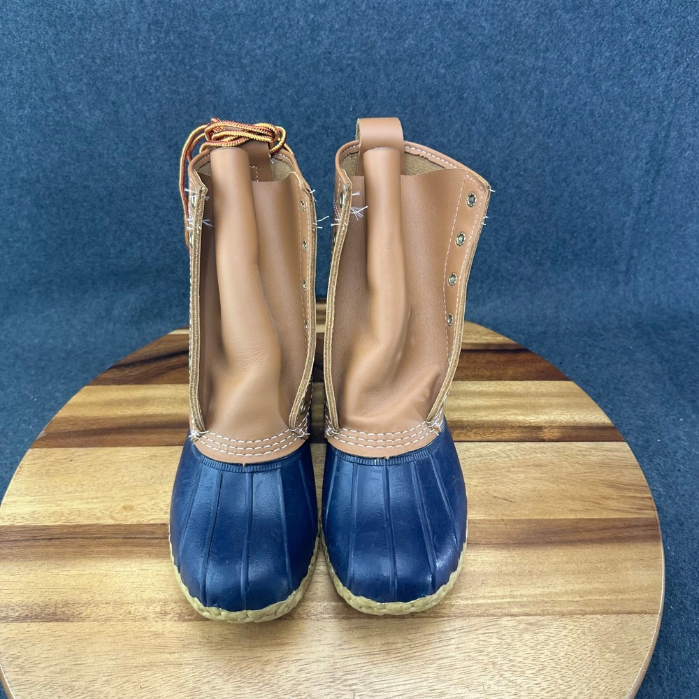 LL Bean Womens 6M Boots Duck 8" Leather Waterproof Rain Brown Blue USA 212880 - Picture 4 of 9